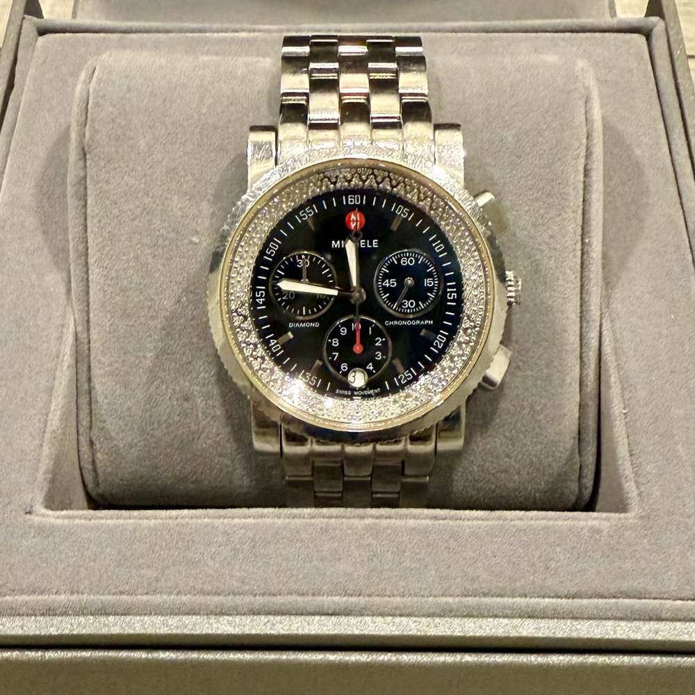 Michele Sport Sail Black Dial with Diamonds Watch